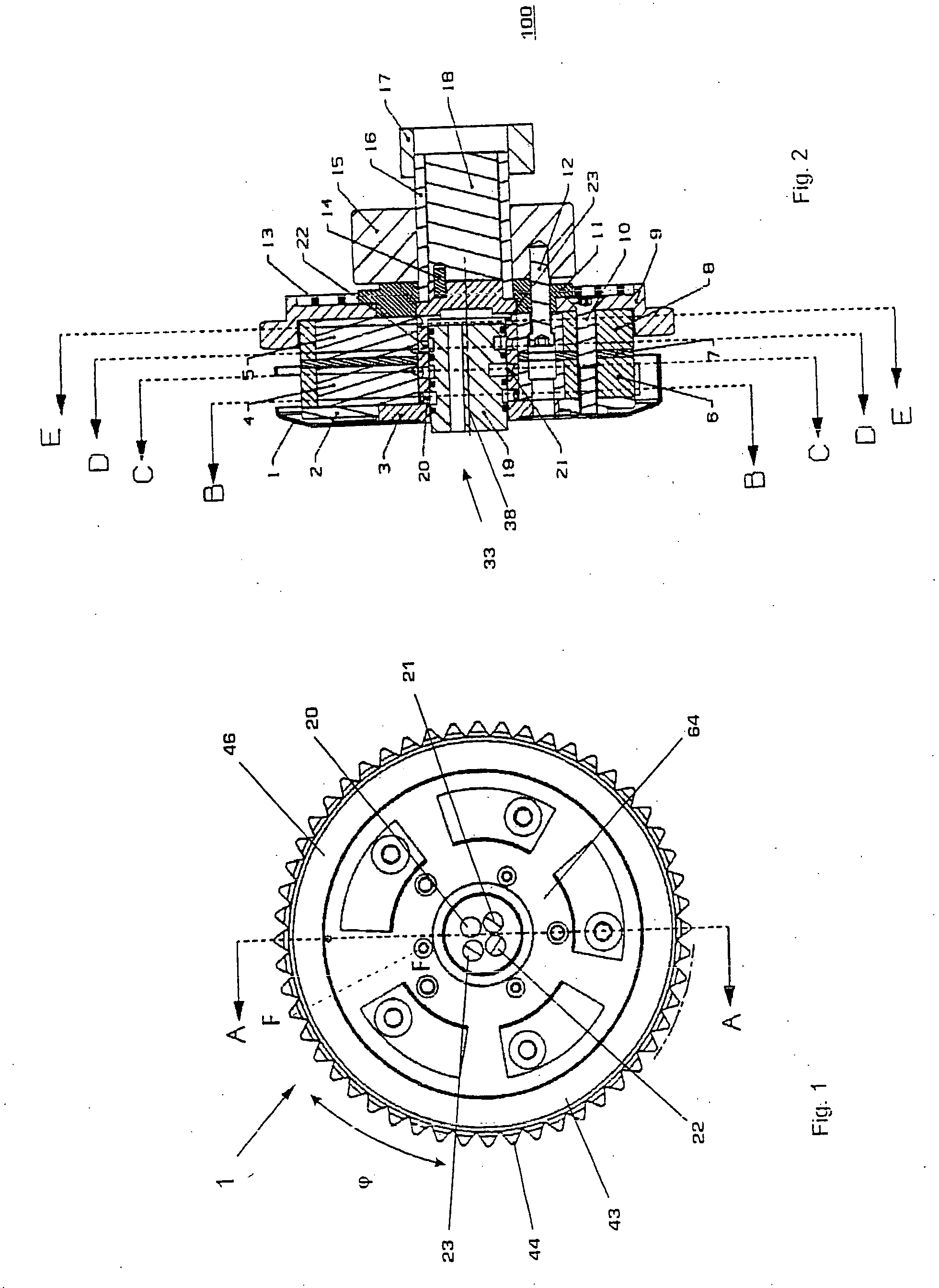 Doubled cam shaft adjuster in layered construction