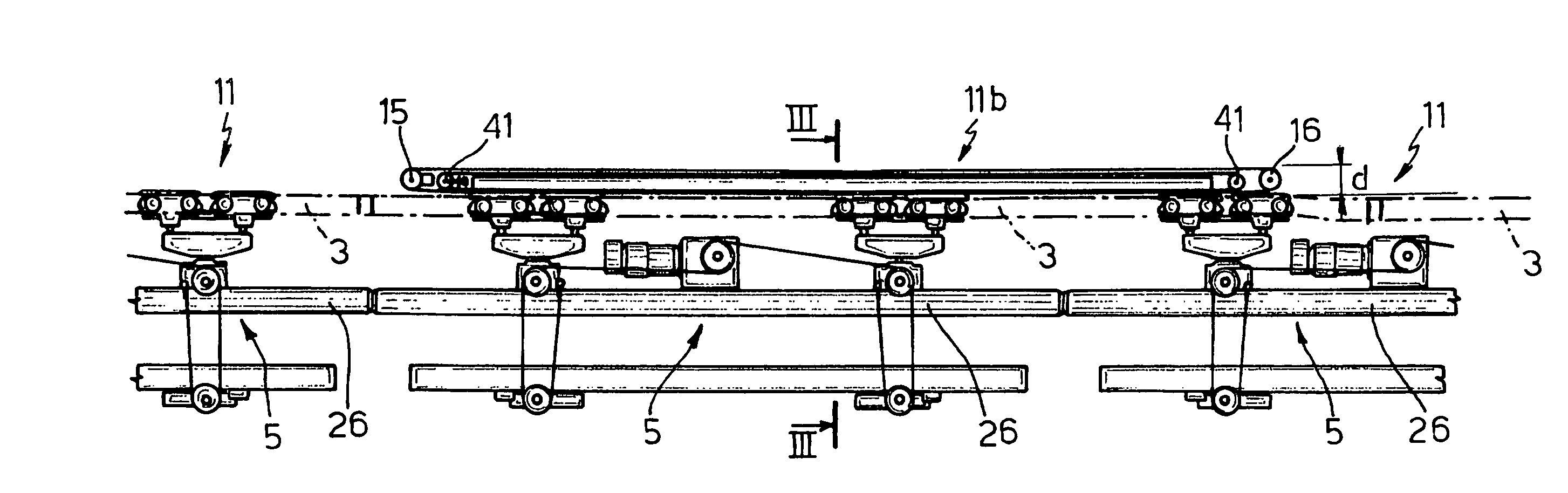 Integrated conveyor system for moving loads, in particular vehicles, along a production line