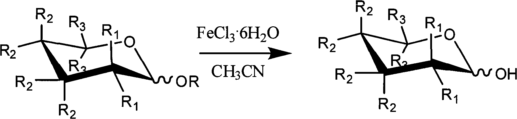 Method for selectively removing carbohydrate compound anomer carbonyl by FeCl3.6H2O