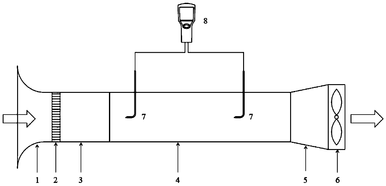 Screen window small micro-pressure drop testing device based on small wind tunnel