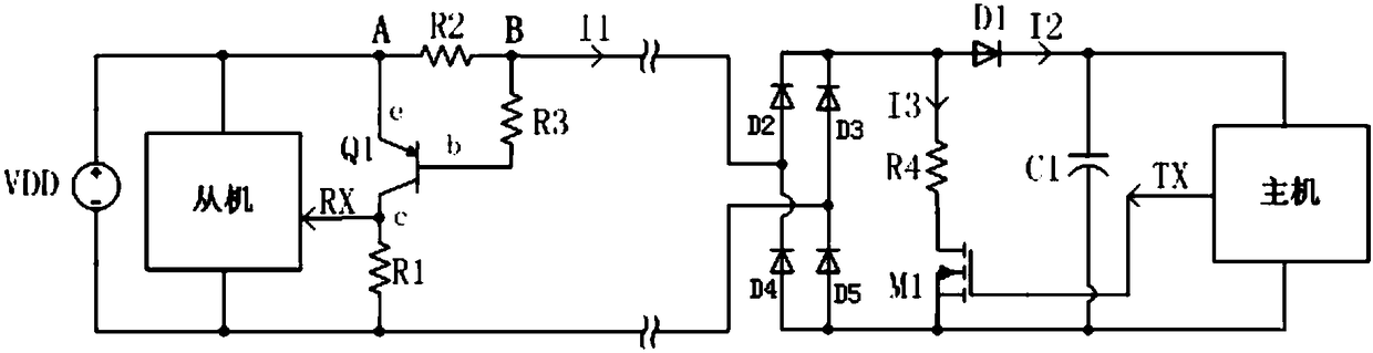 Circuit structure of short-distance one-way power supply reverse communication