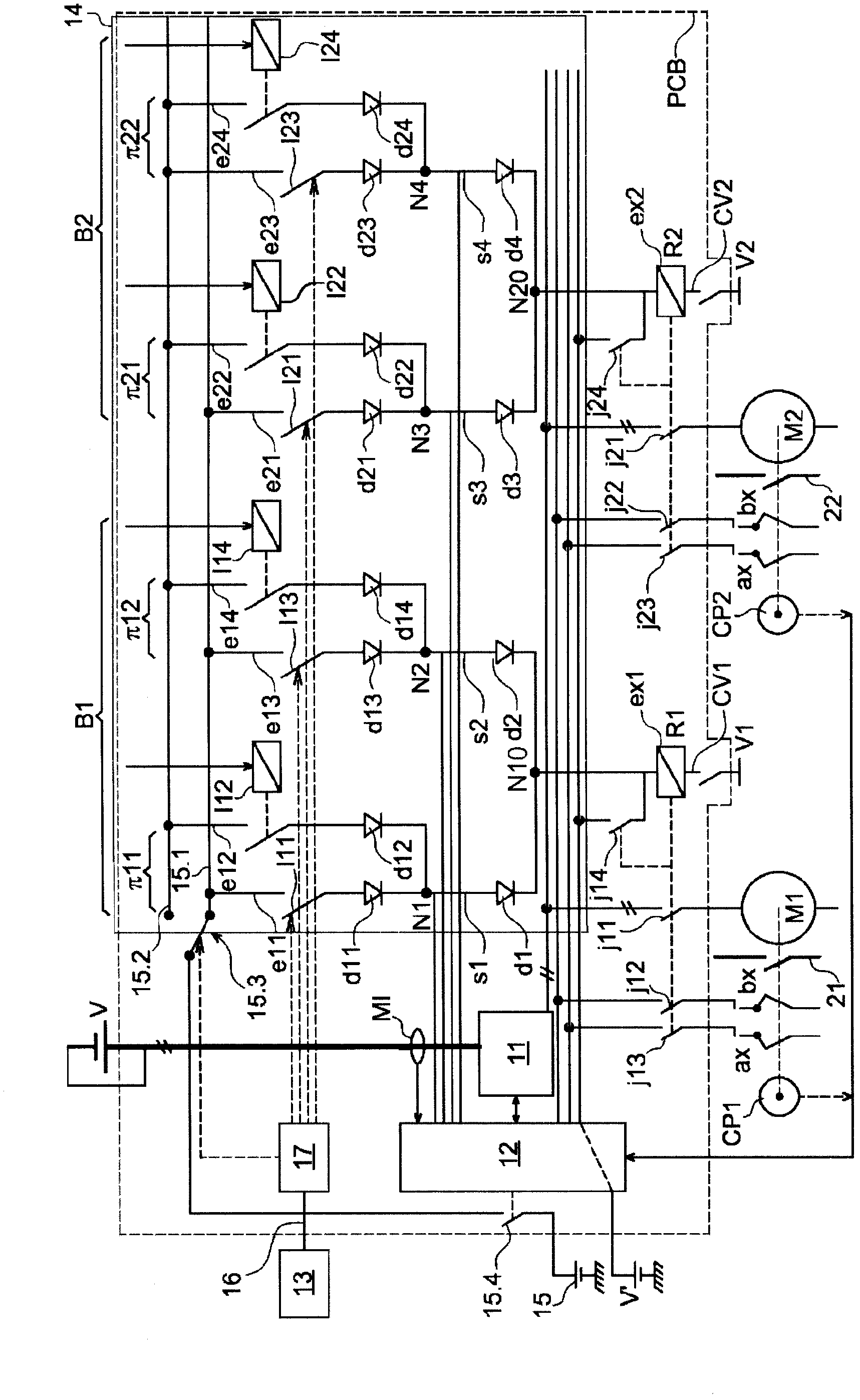 Device for controlling a plurality of current breaking apparatuses via electric motors