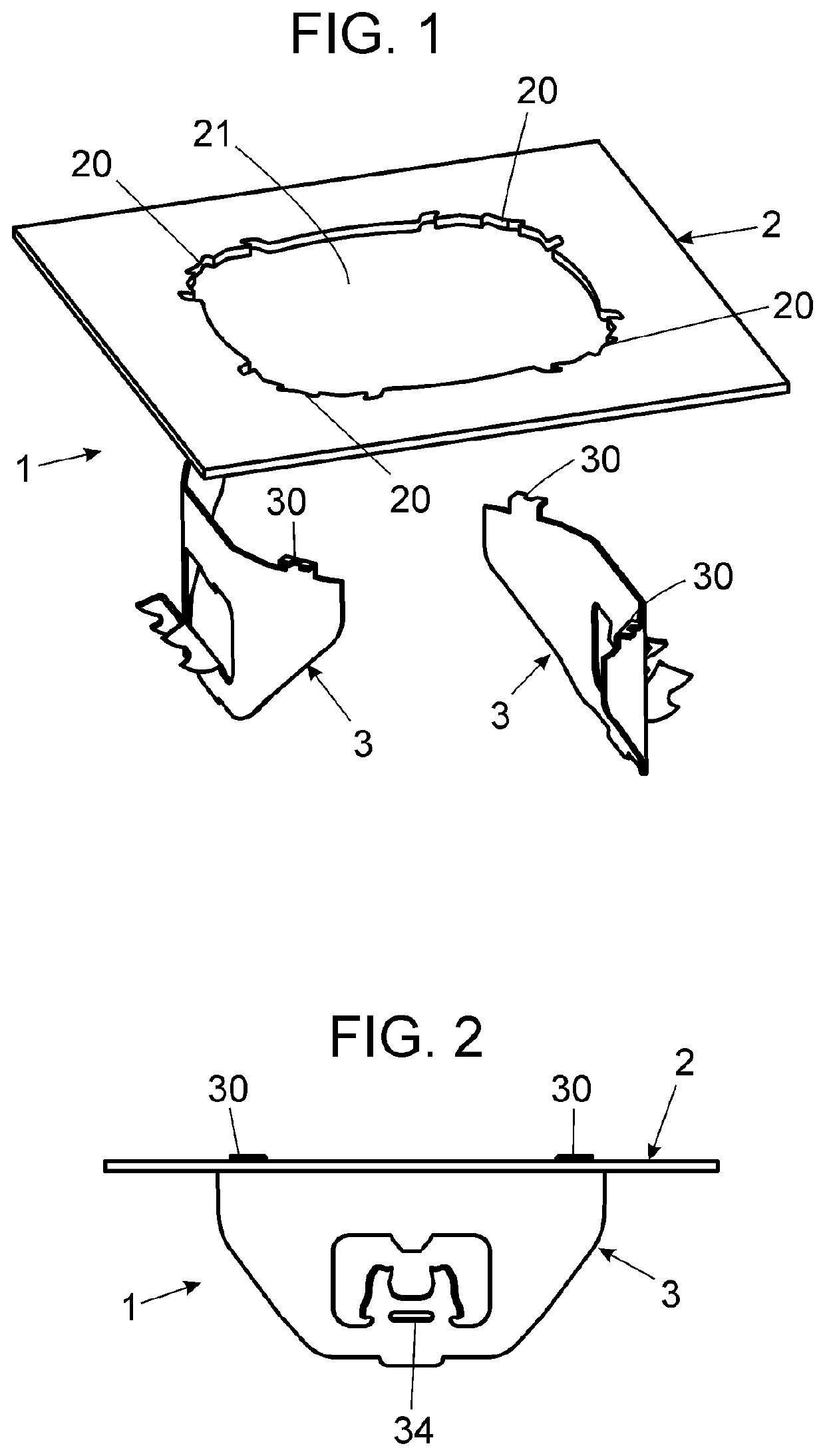Fastening assembly for electric and/or electronic devices that can be built-in