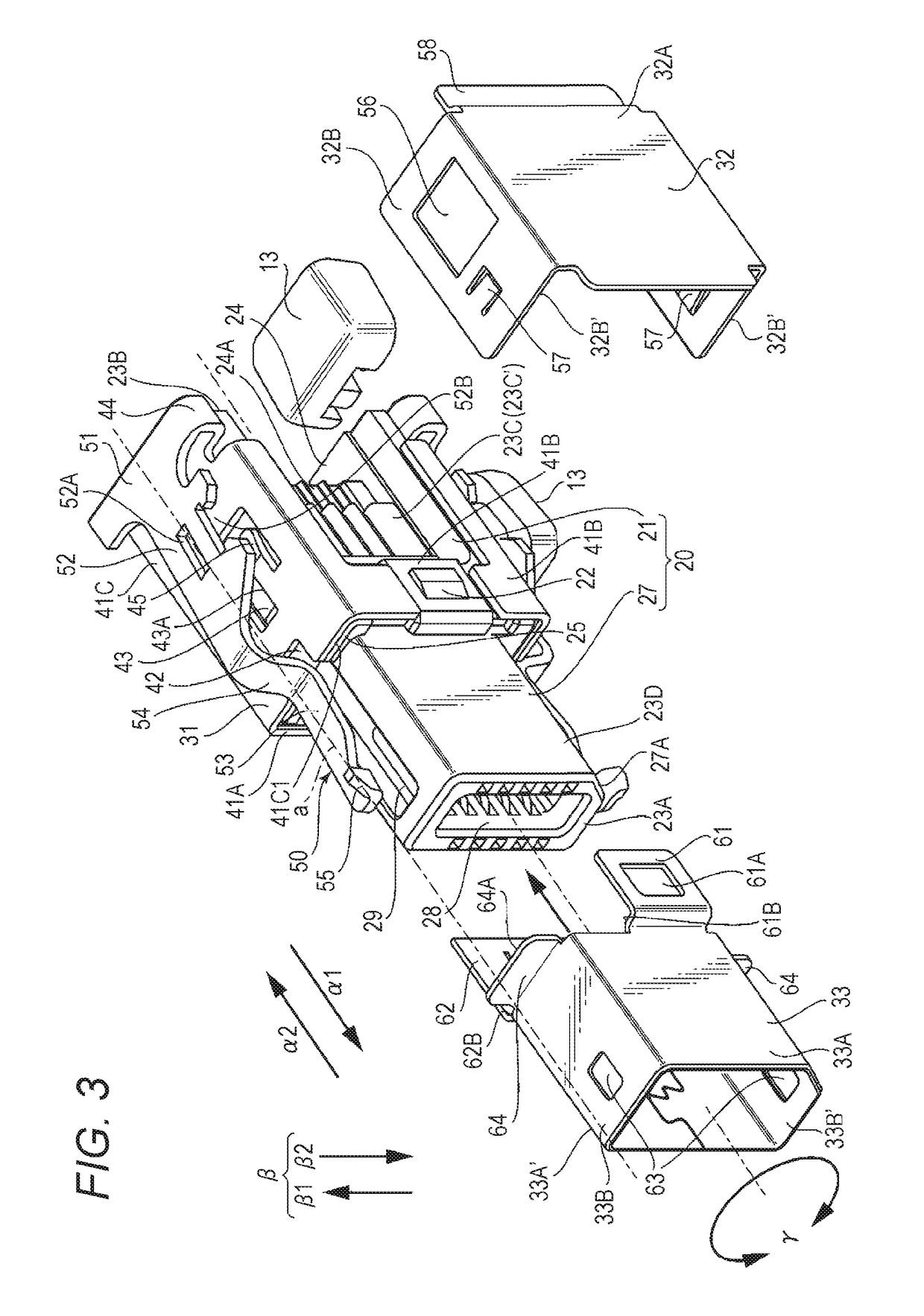 Connector having shell and connector device