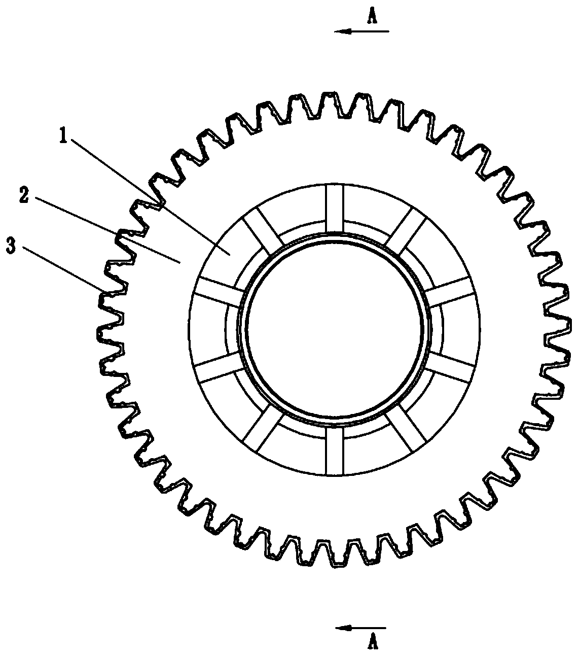 Multi-layer metal/resin gear, as well as manufacturing process and application thereof