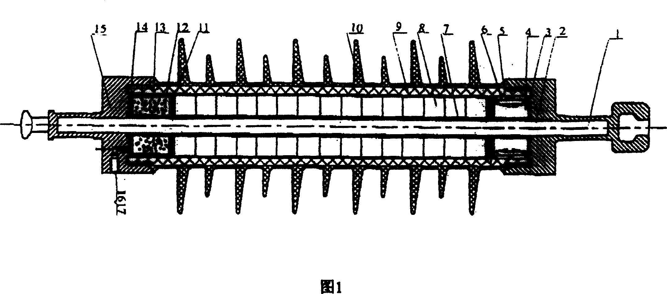 Composite protective cover insulator lightning arrester and producing method thereof