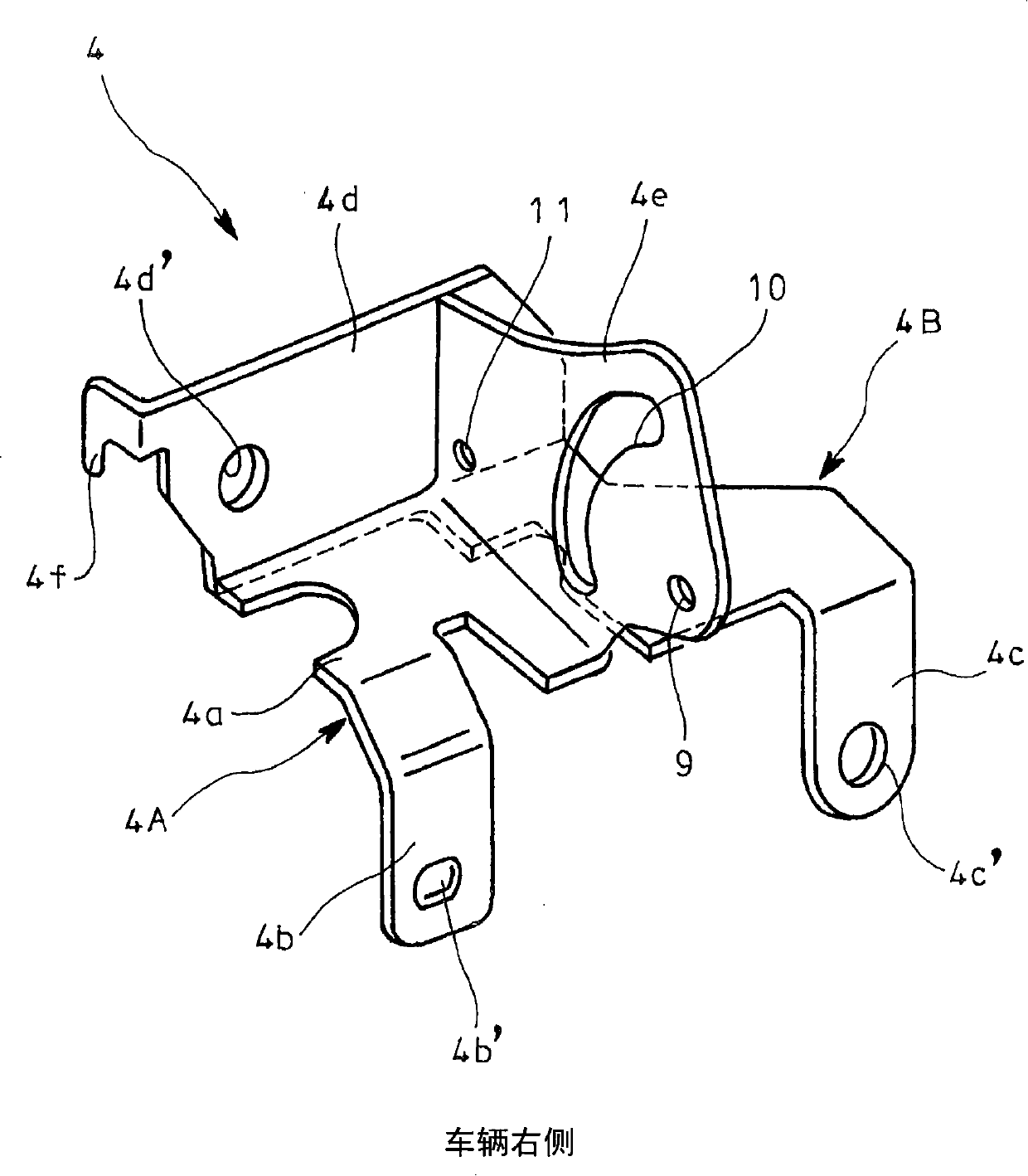 Turning support part structure of moveable pedal of vehicle