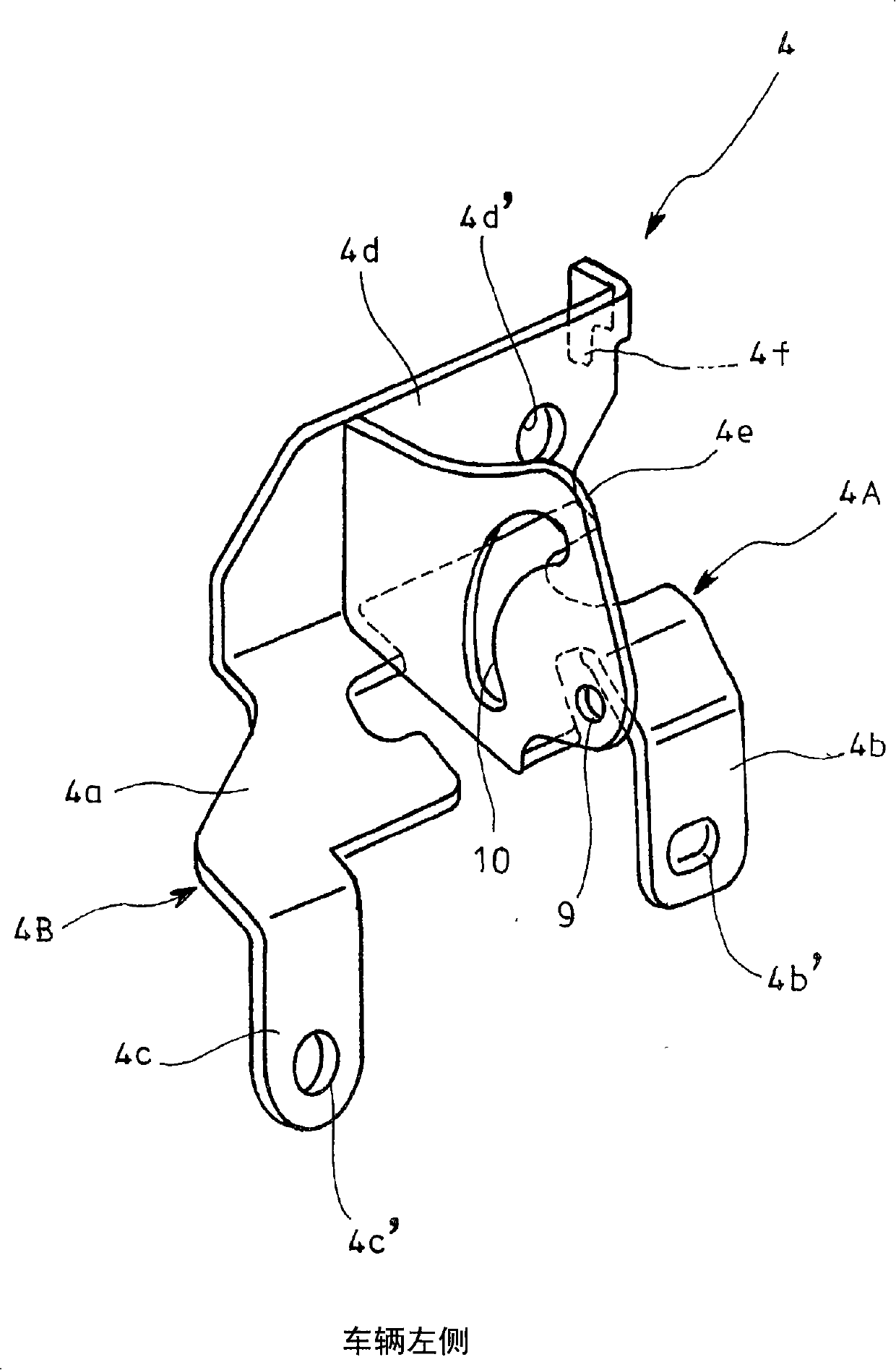 Turning support part structure of moveable pedal of vehicle