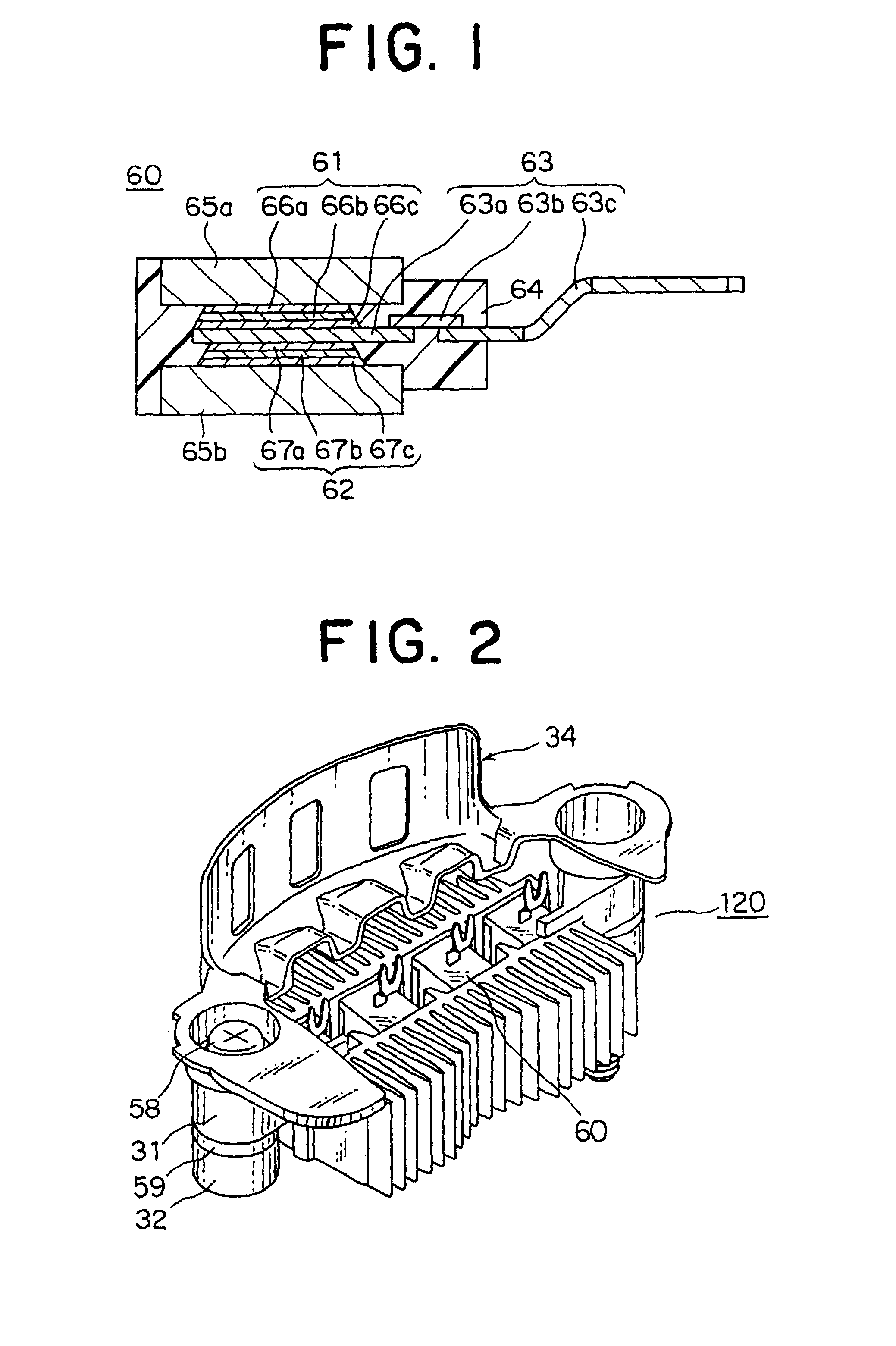 Vehicle AC generator with rectifier diode package disposed between cooling plates