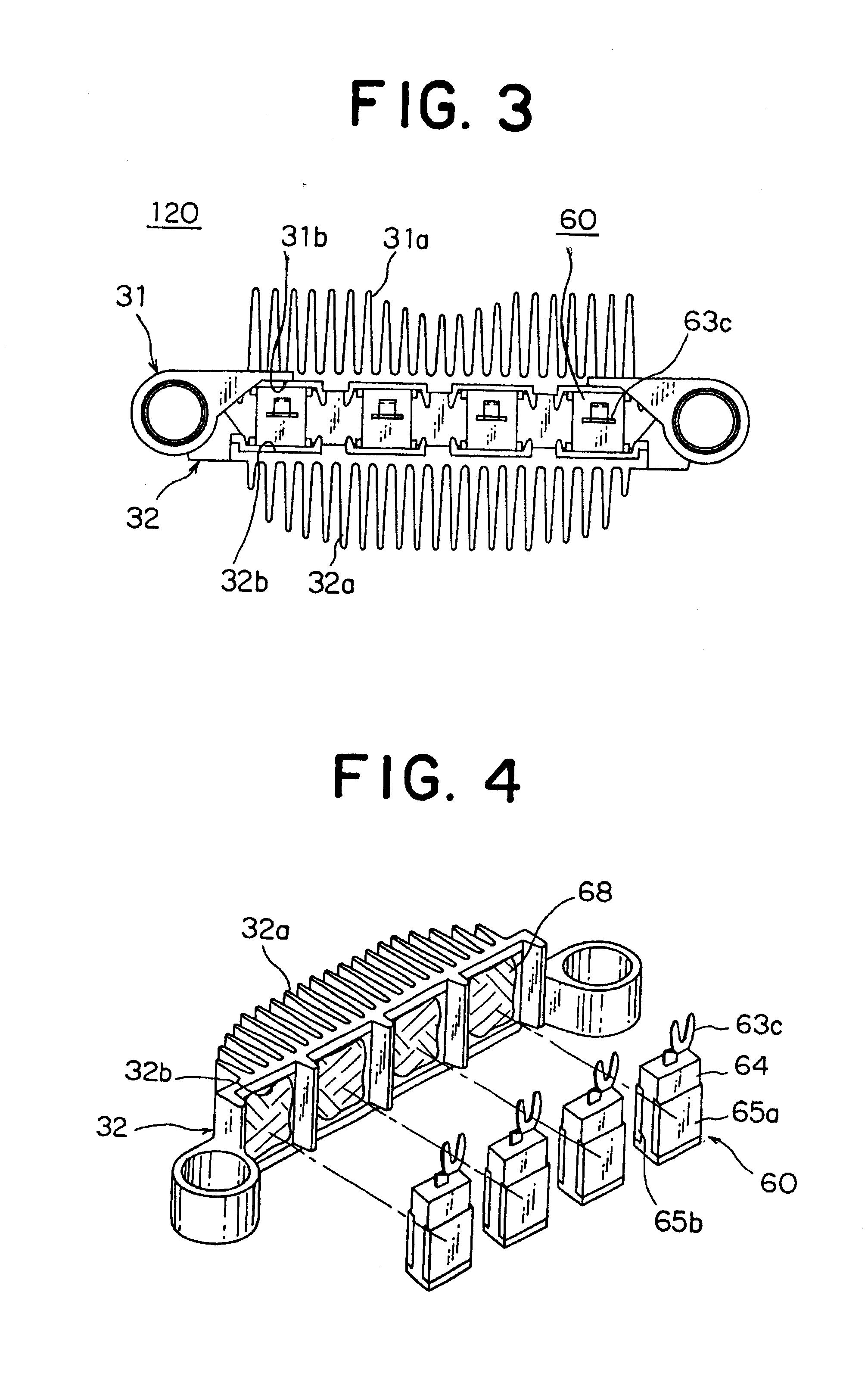 Vehicle AC generator with rectifier diode package disposed between cooling plates