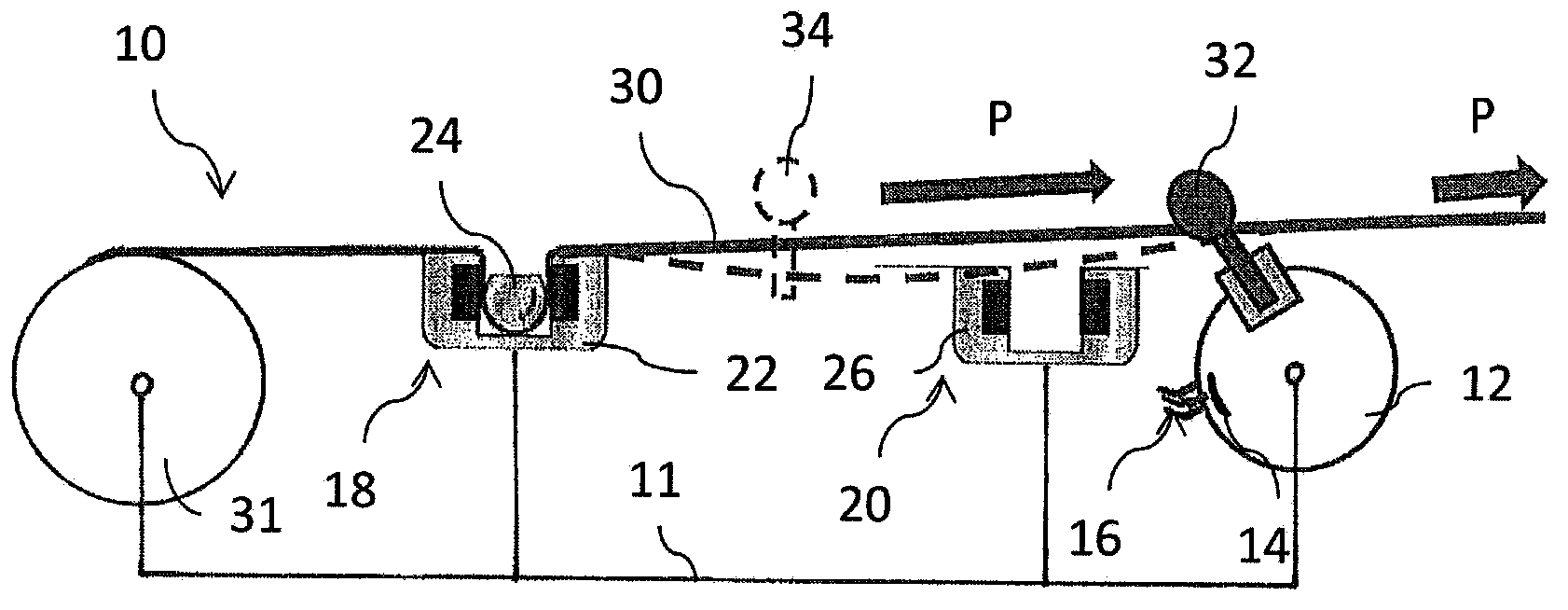 Tensioning device, knitting machine, necking machine and method for tensioning a number of chain filaments