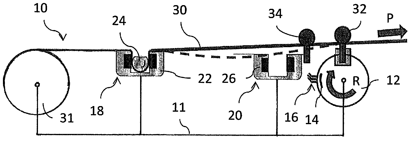 Tensioning device, knitting machine, necking machine and method for tensioning a number of chain filaments