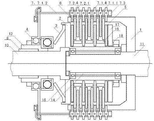 Friction clutch and separating and combining device thereof