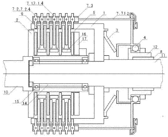 Friction clutch and separating and combining device thereof