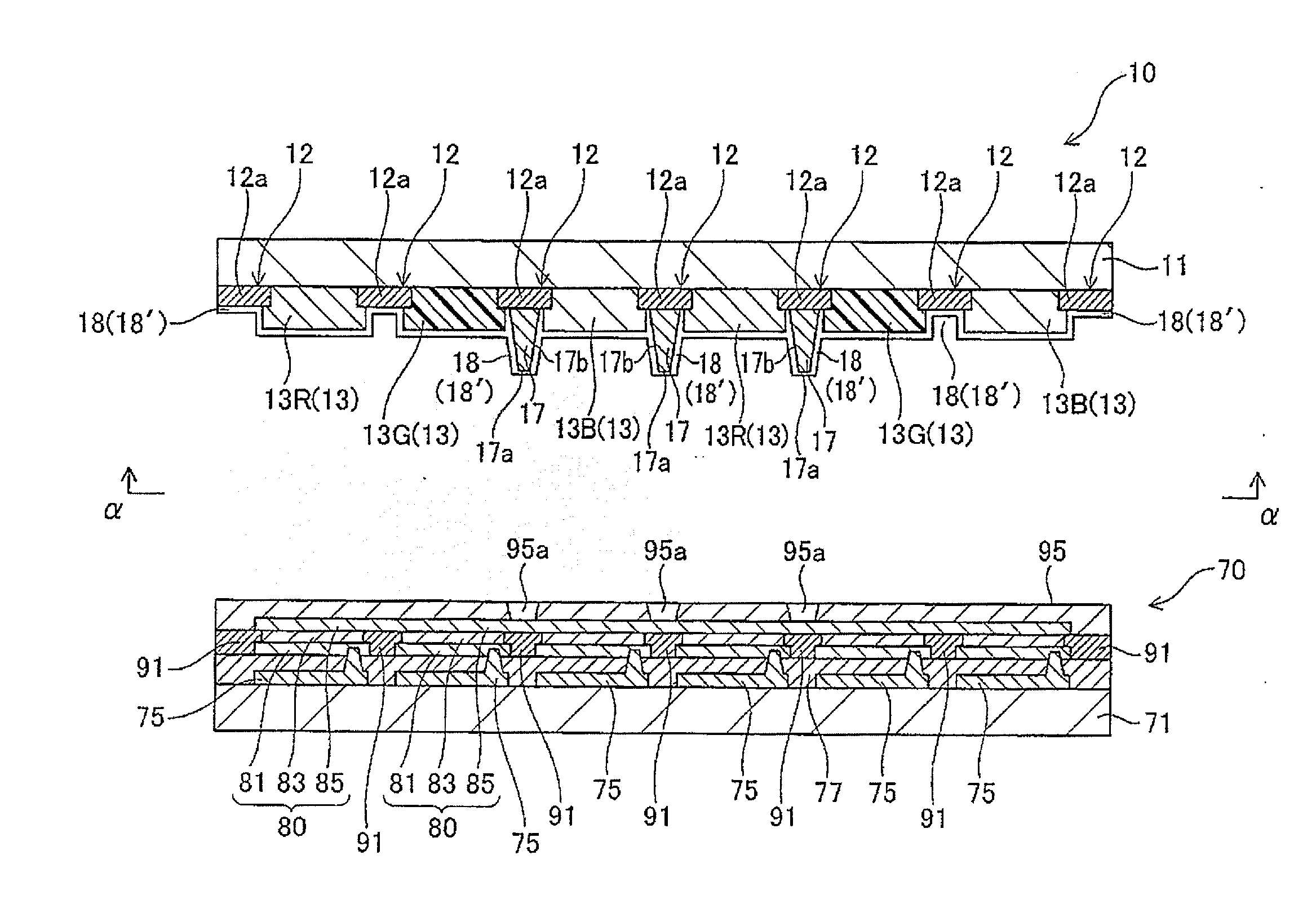 Color filter for organic electroluminescence display device, and organic electroluminescence display device