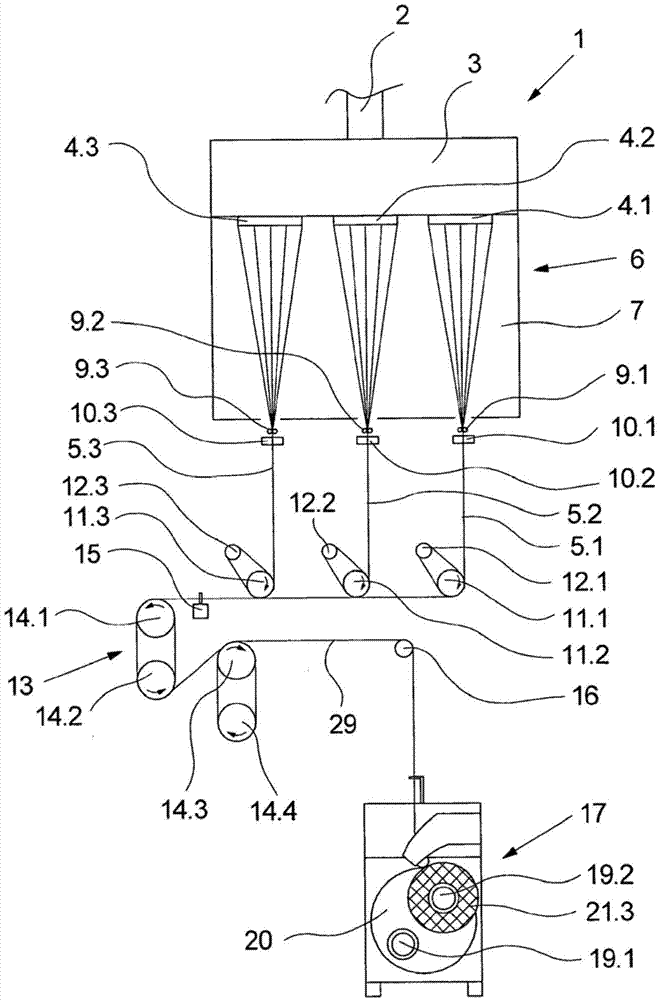 Process and apparatus for melt-spinning, drawing and winding multiple synthetic threads