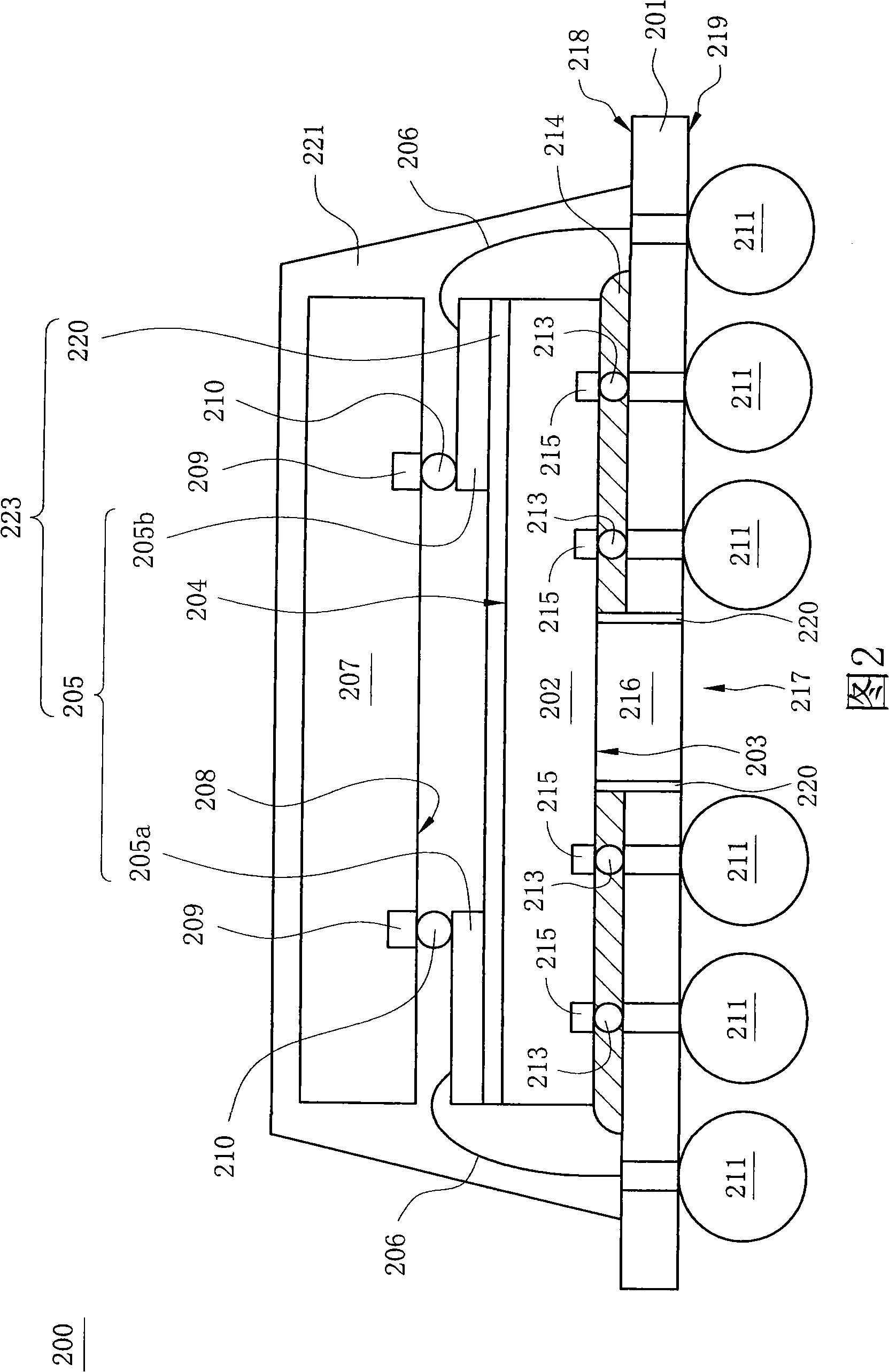 Chip stack packaging structure and method of producing the same