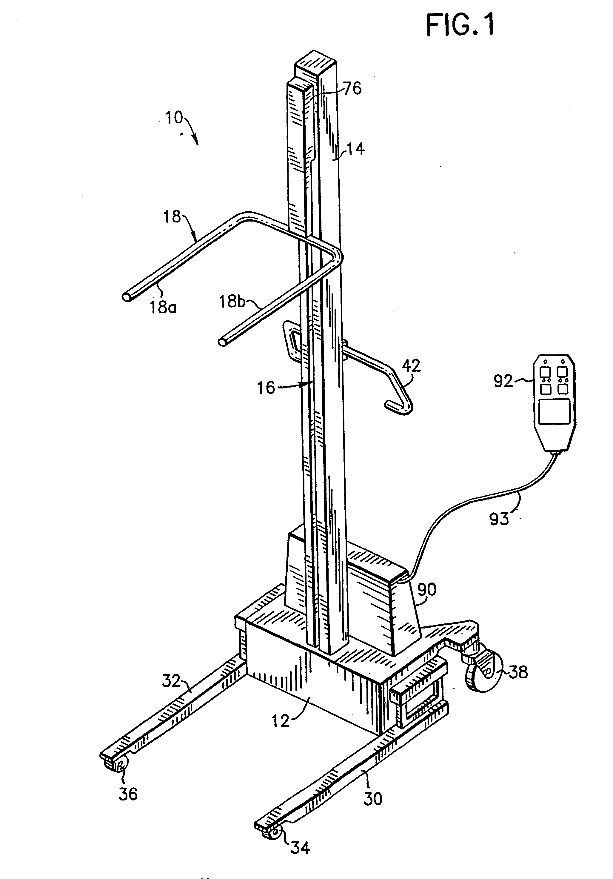 Variable straddle transporter lift with programmable height positions