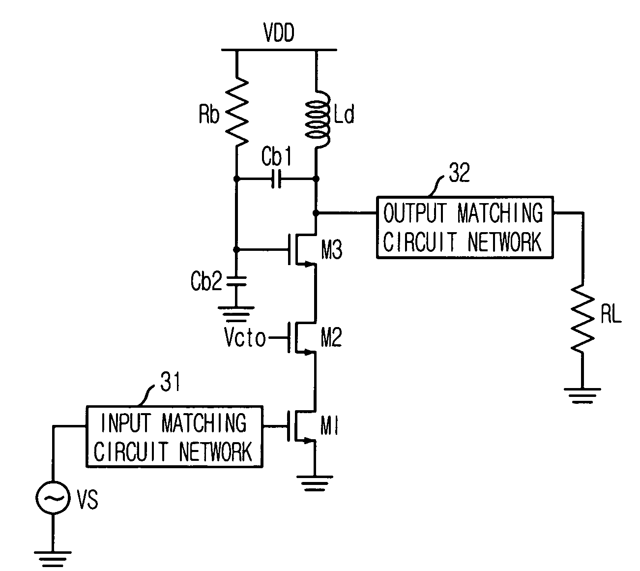 Triple cascode power amplifier of inner parallel configuration with dynamic gate bias technique