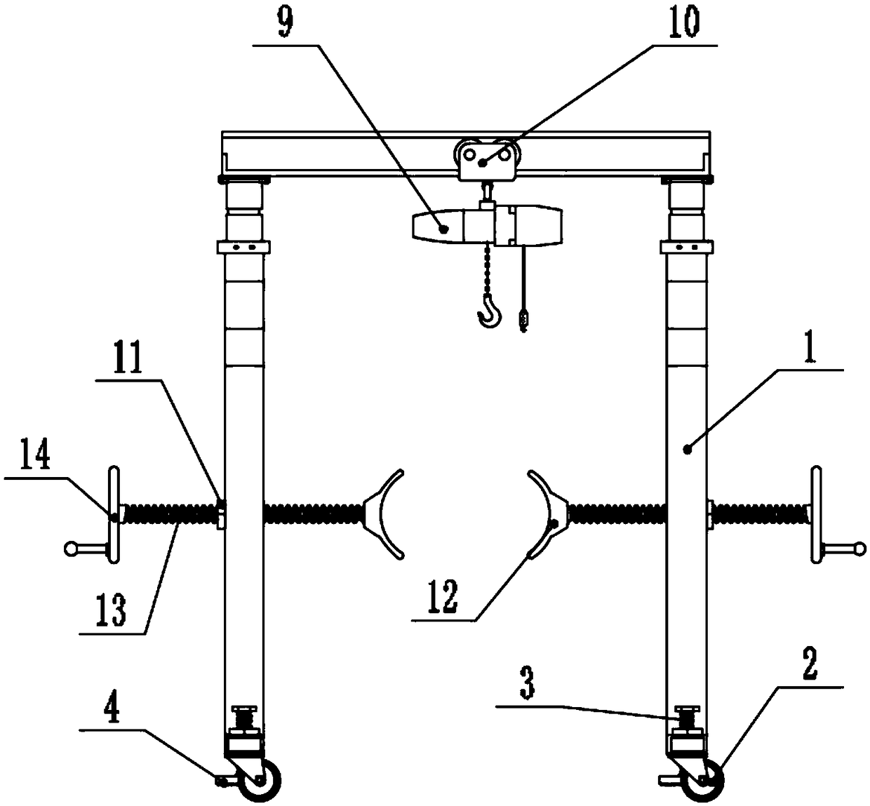 Portal frame device for welding steel pipe piles