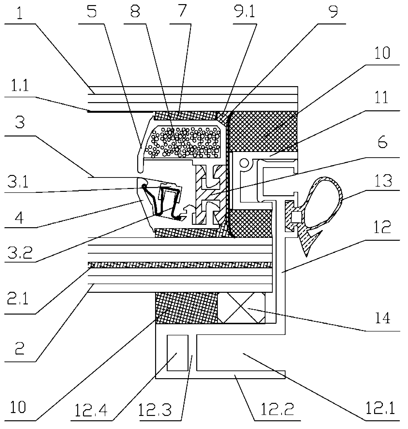 Double-hollow glass ceiling module with film suspended therein