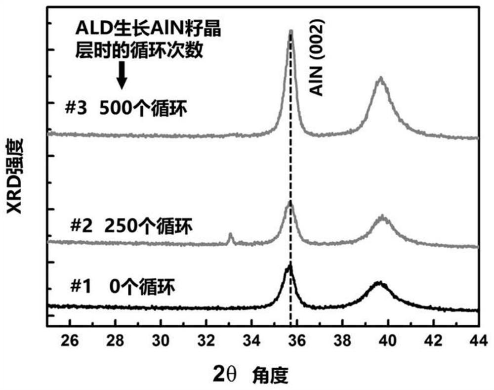 Method for preparing high-crystallinity AlN thin film by growing seed crystal layer through ALD (Atomic Layer Deposition)