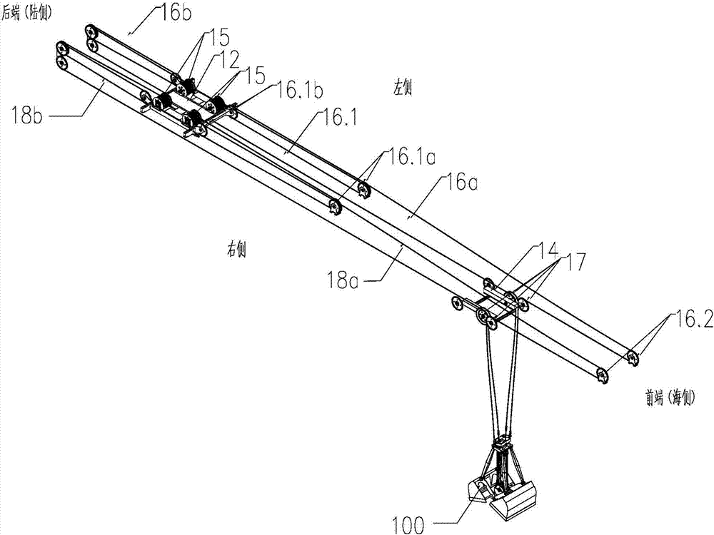 A bridge type crane with double trolleys moving in different directions