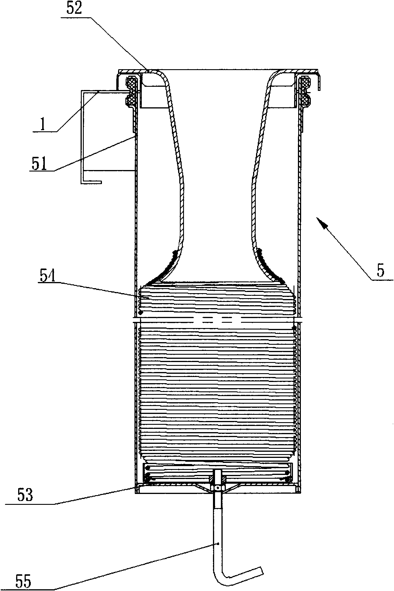 Filtering bag type dust removal device with movable pulse injection and ash removal device