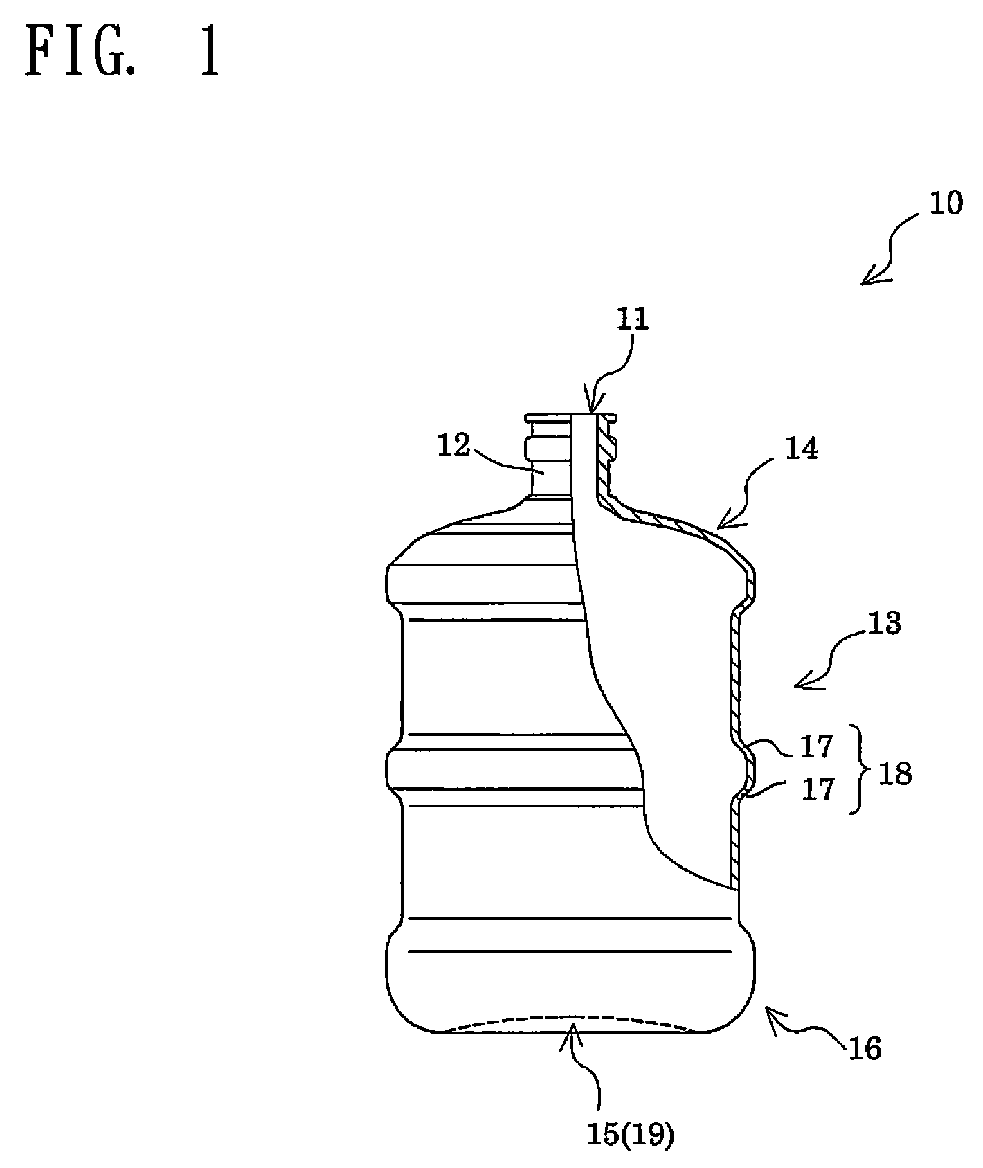 Preform for large container, large container, and method for producing large container