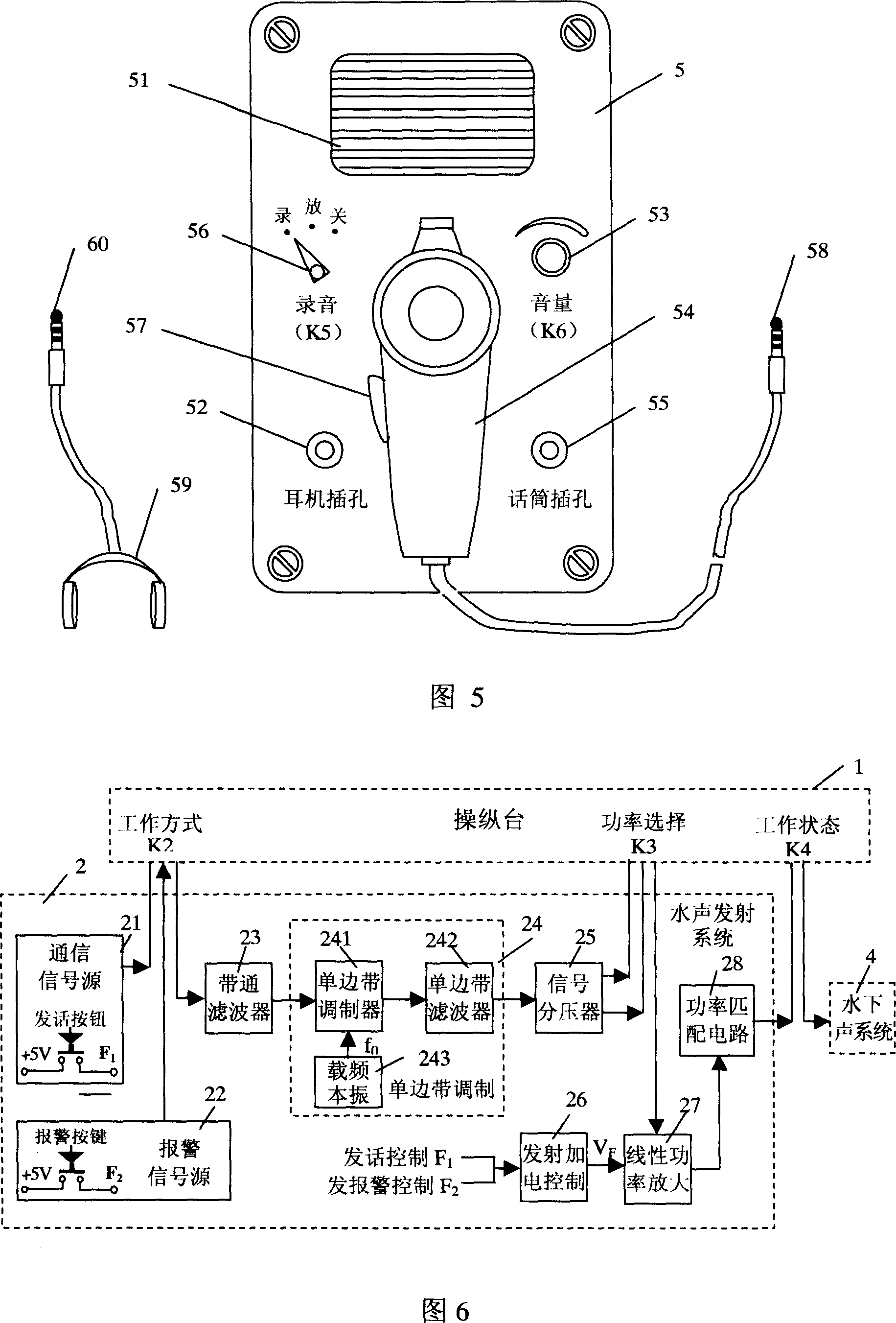Underwater sound communications and alarming method and device