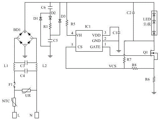 Simple and practical harmonic wave improved LED drive circuit