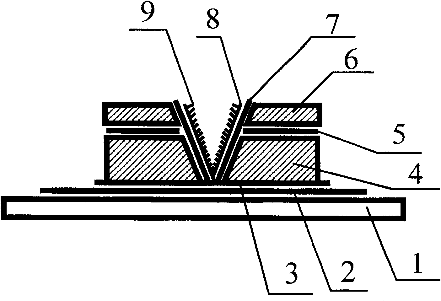 Flat board display of bevel cathode side-grid controlled structure and manufacturing process