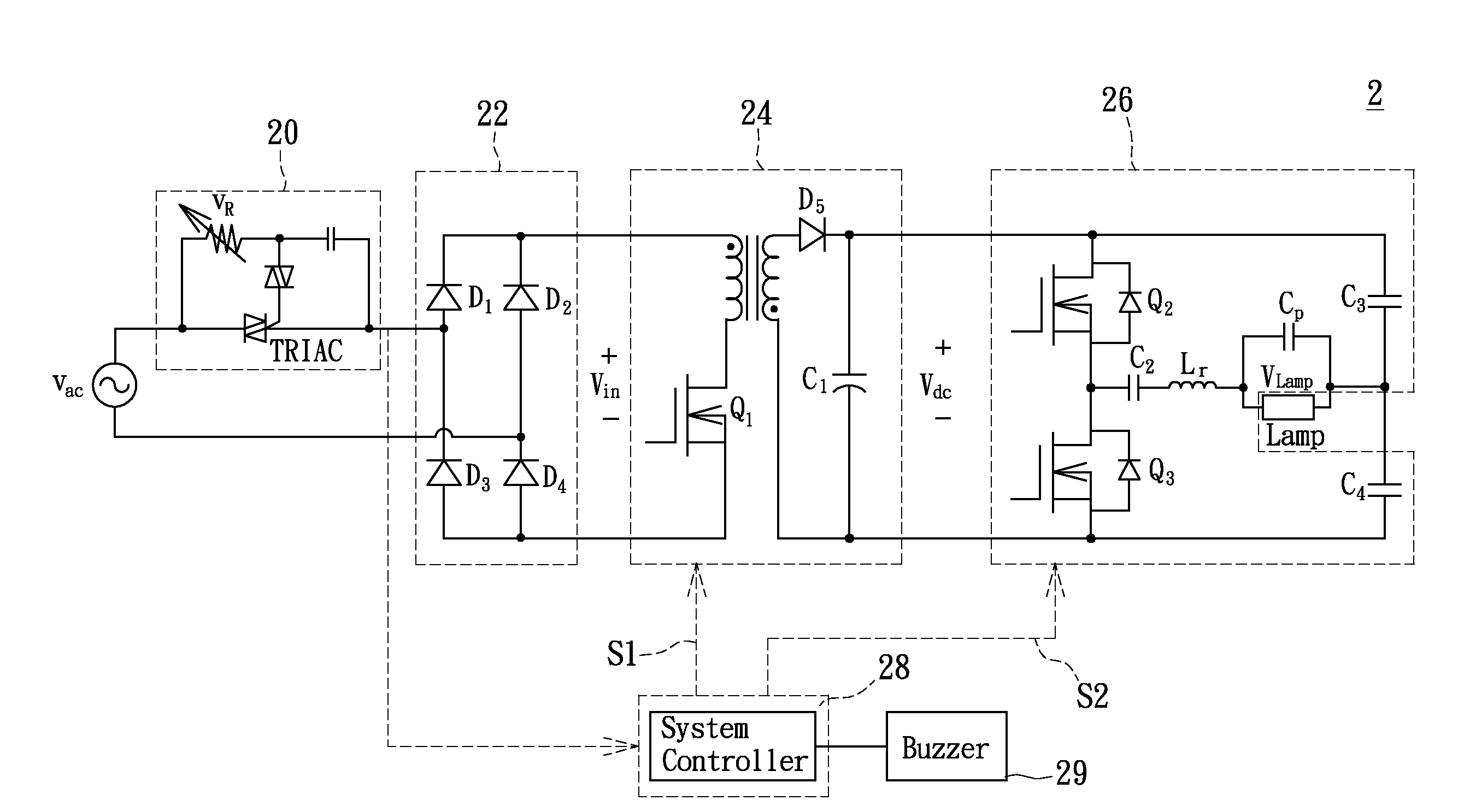 Phase-control dimming electronic ballast system and control method thereof
