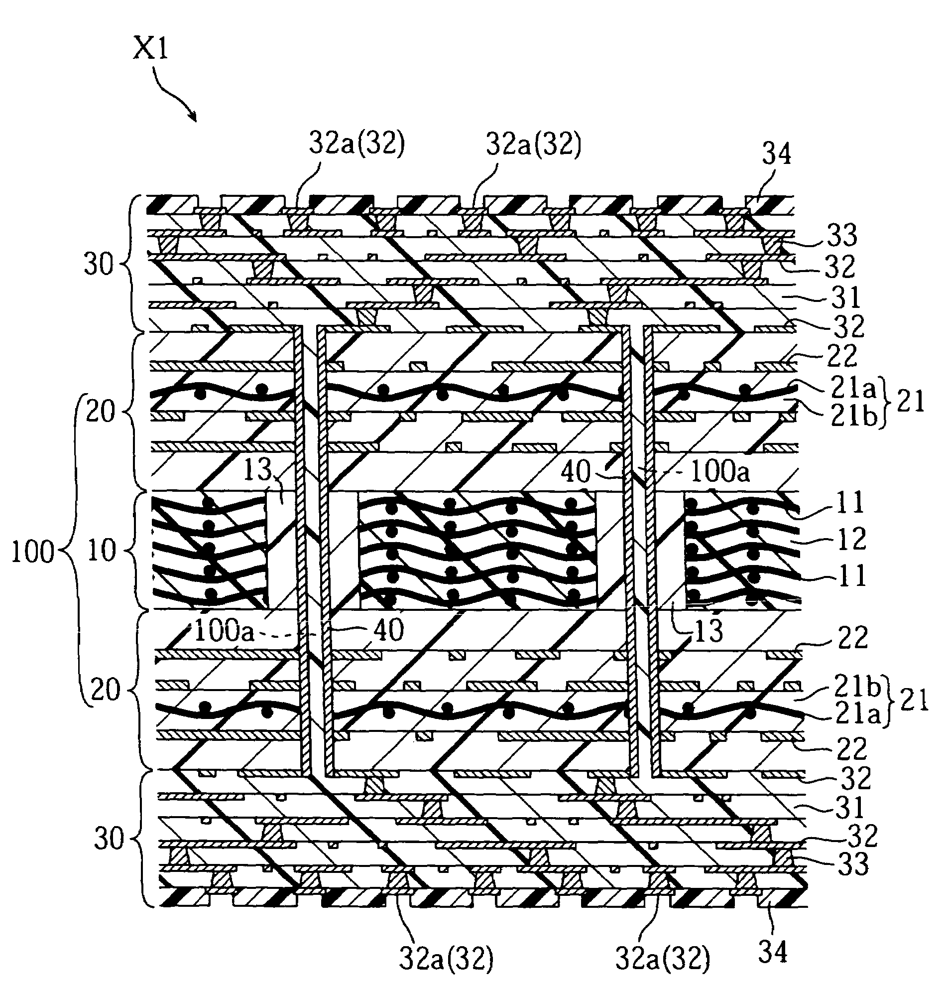 Multilayer wiring board incorporating carbon fibers and glass fibers