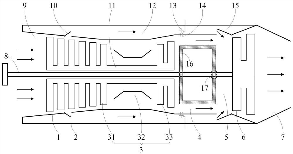 Interstage rotation detonation variable cycle turboshaft engine