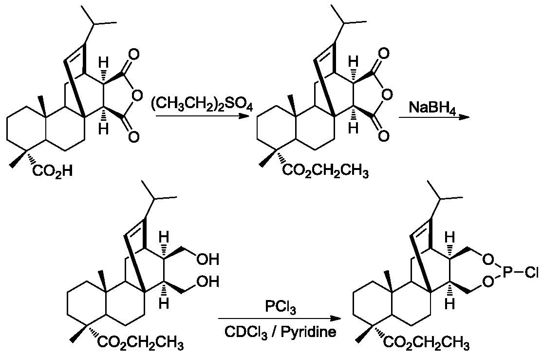 A kind of abietyl phosphine derivatization reagent maleopimaric acid monoethyl phosphoryl chloride for nuclear magnetic resonance chirality detection and preparation method thereof