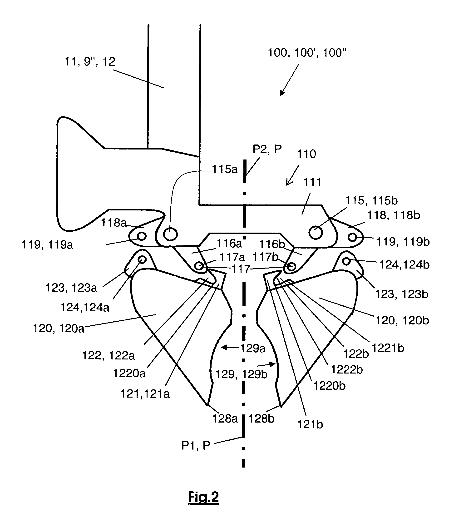 Fastening device for a collector of solid remains swiveling at the end of a mobile arm in particular fastening device for articulated buckets of a crust shovel