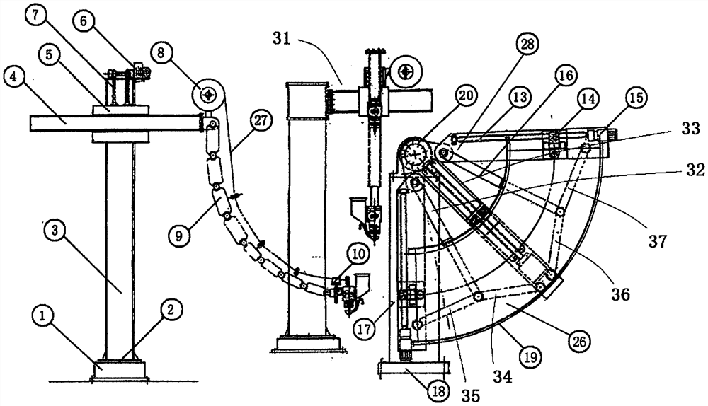 Welding device for welding large-scale pipe fitting elbow