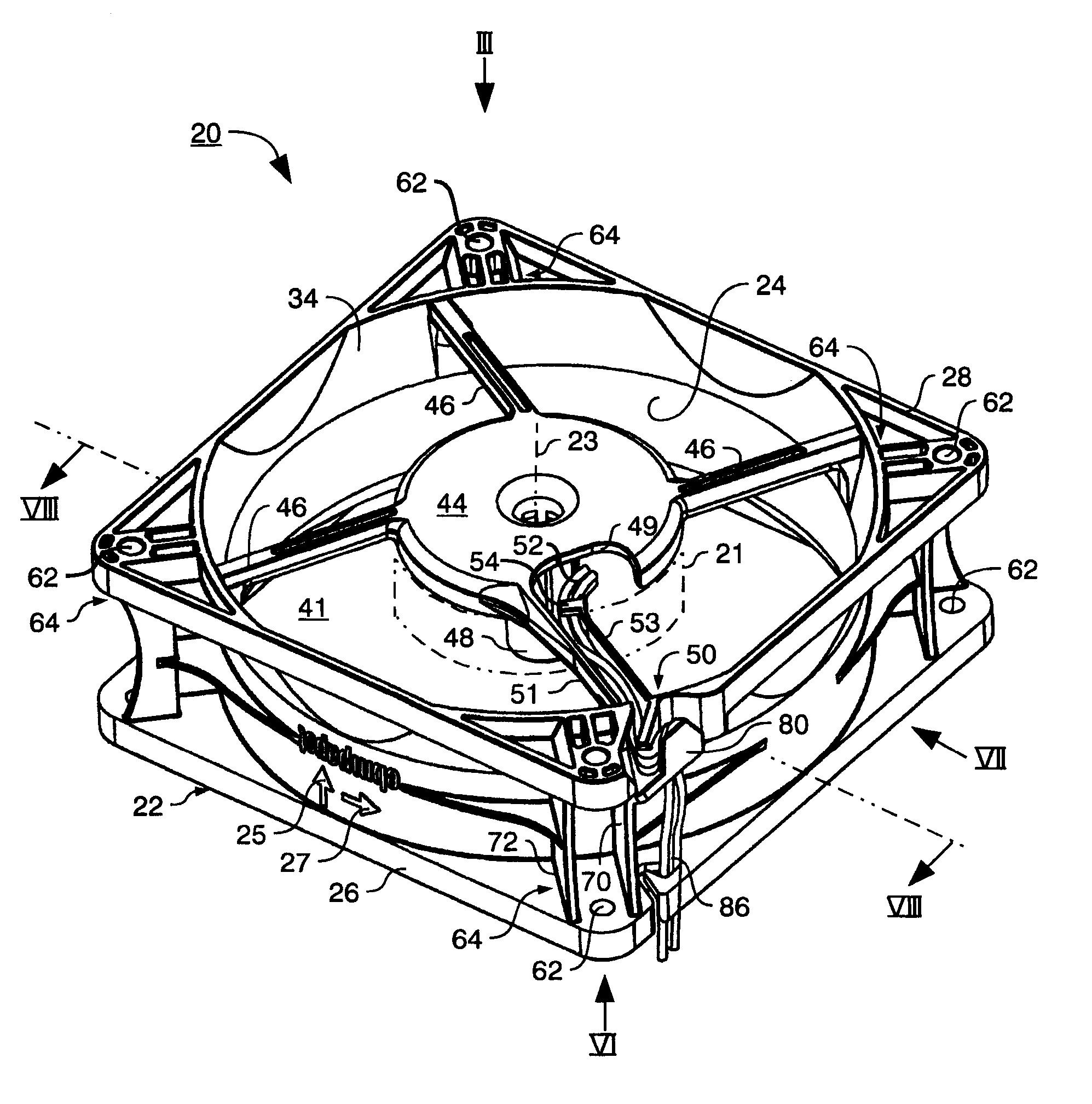 Fan housing with strain relief