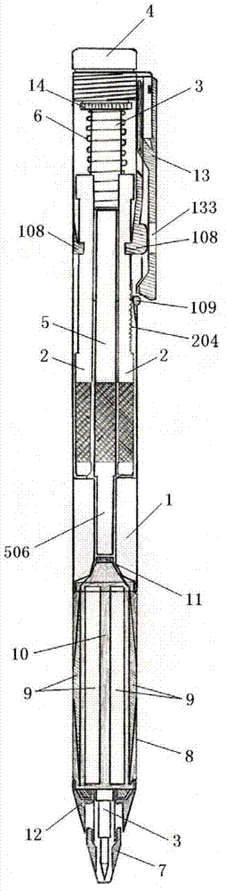 Automatic pen capable of opening and closing refill protecting device without action