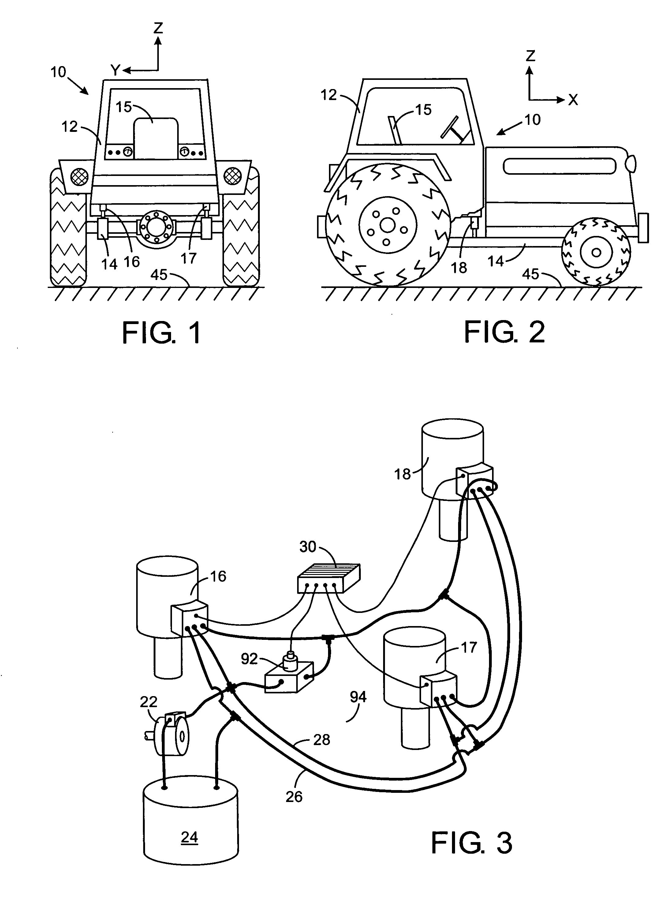 Three chamber hydraulic cylinder for an active vehicle suspension with integrated load leveling