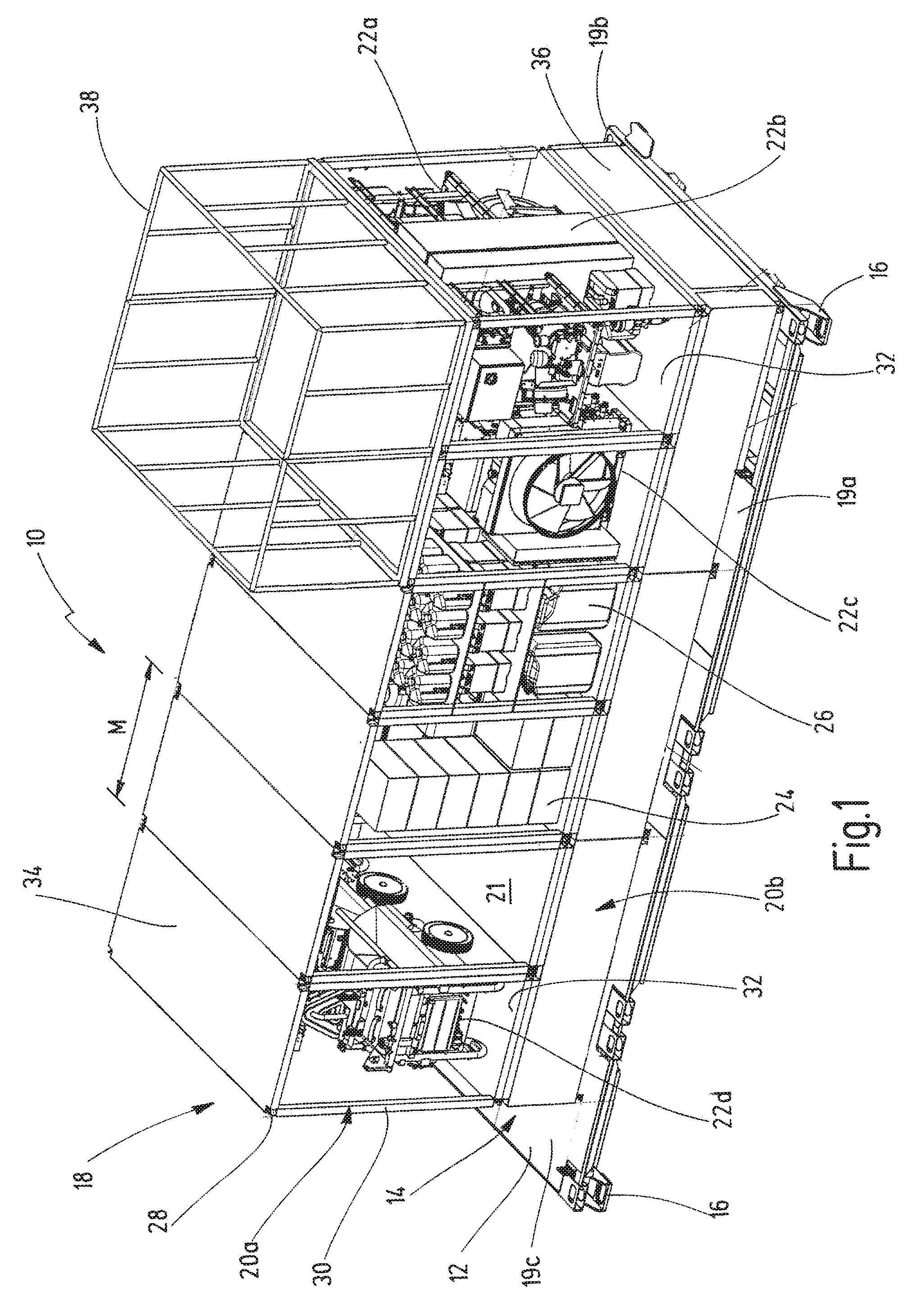 Device system for military and/or humanitarian operations, in particular a mobile decontamination system