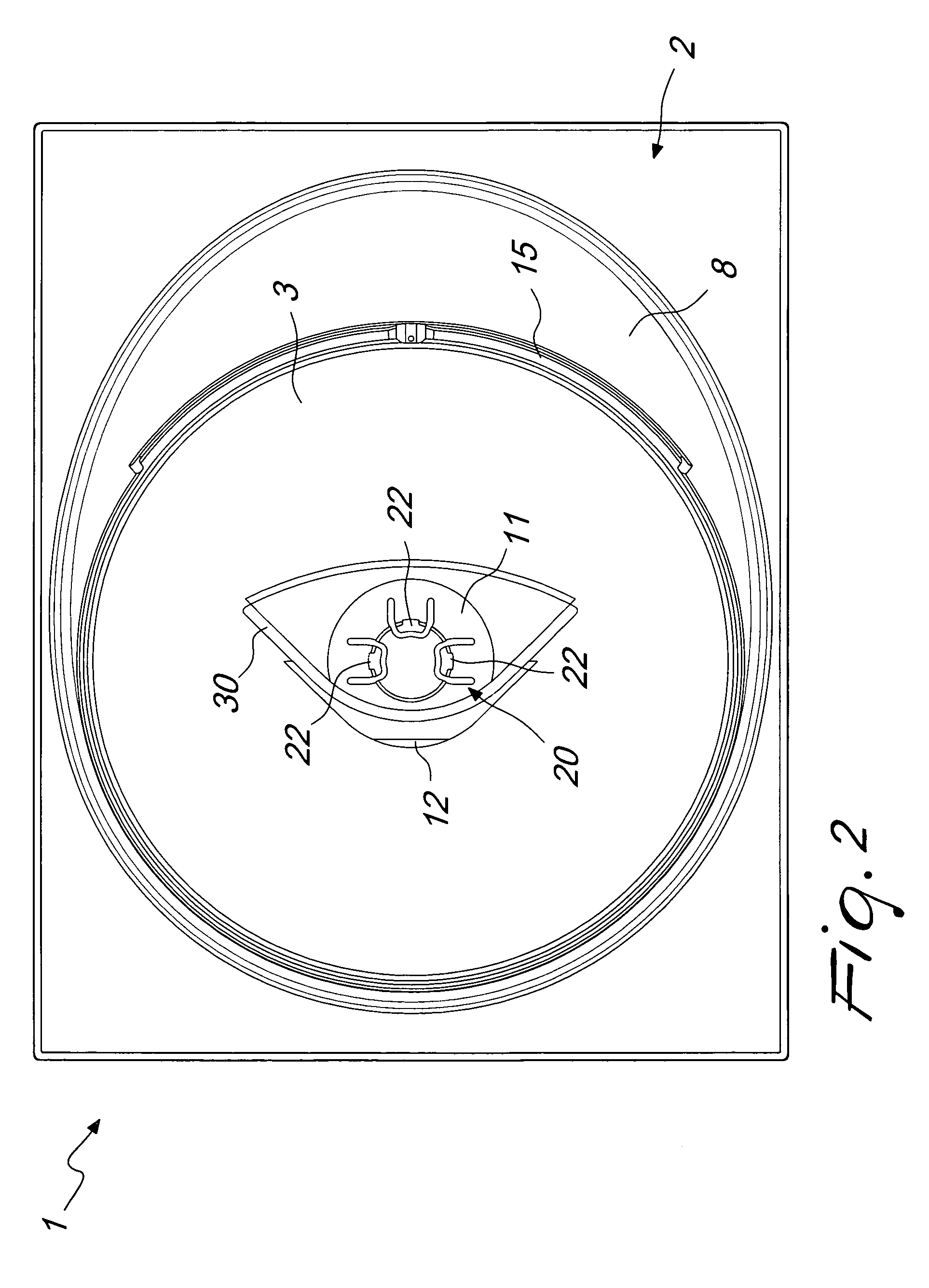 Container for a disc and the like, with means for disengageable retention of the disc