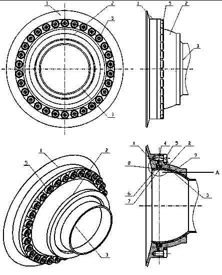 Spherical dynamic seal structure of wobble nozzle of small solid rocket engine