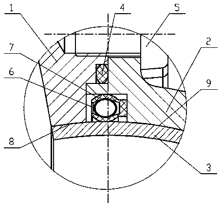 Spherical dynamic seal structure of wobble nozzle of small solid rocket engine