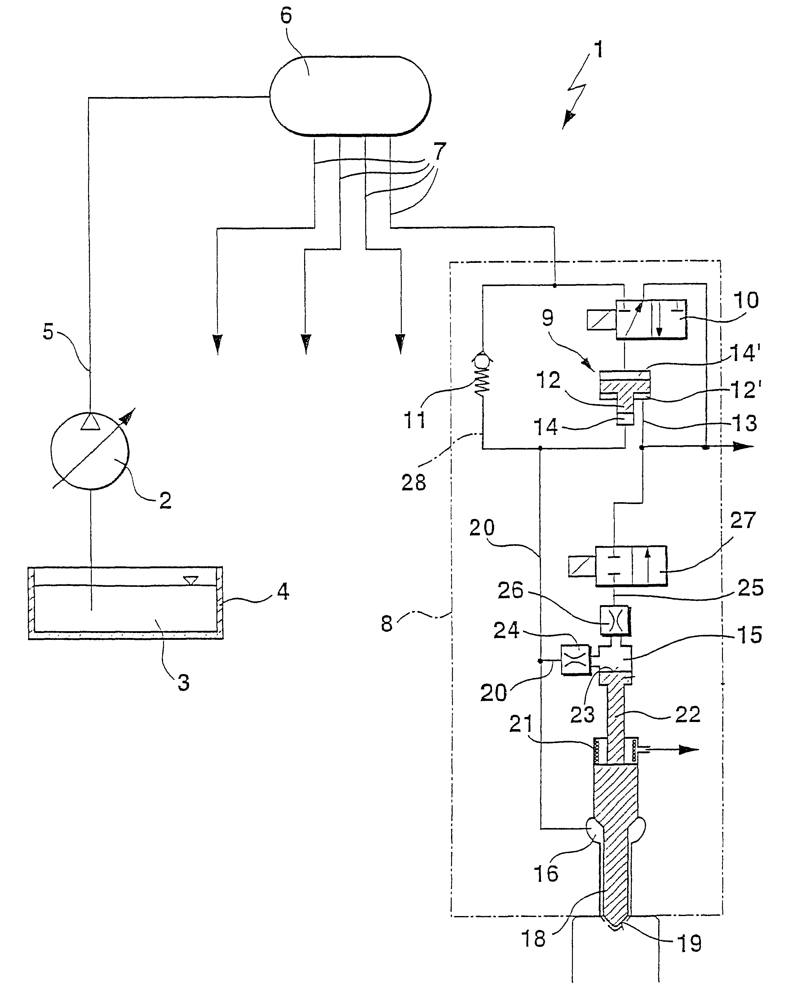 Fuel injection system which uses a pressure step-up unit