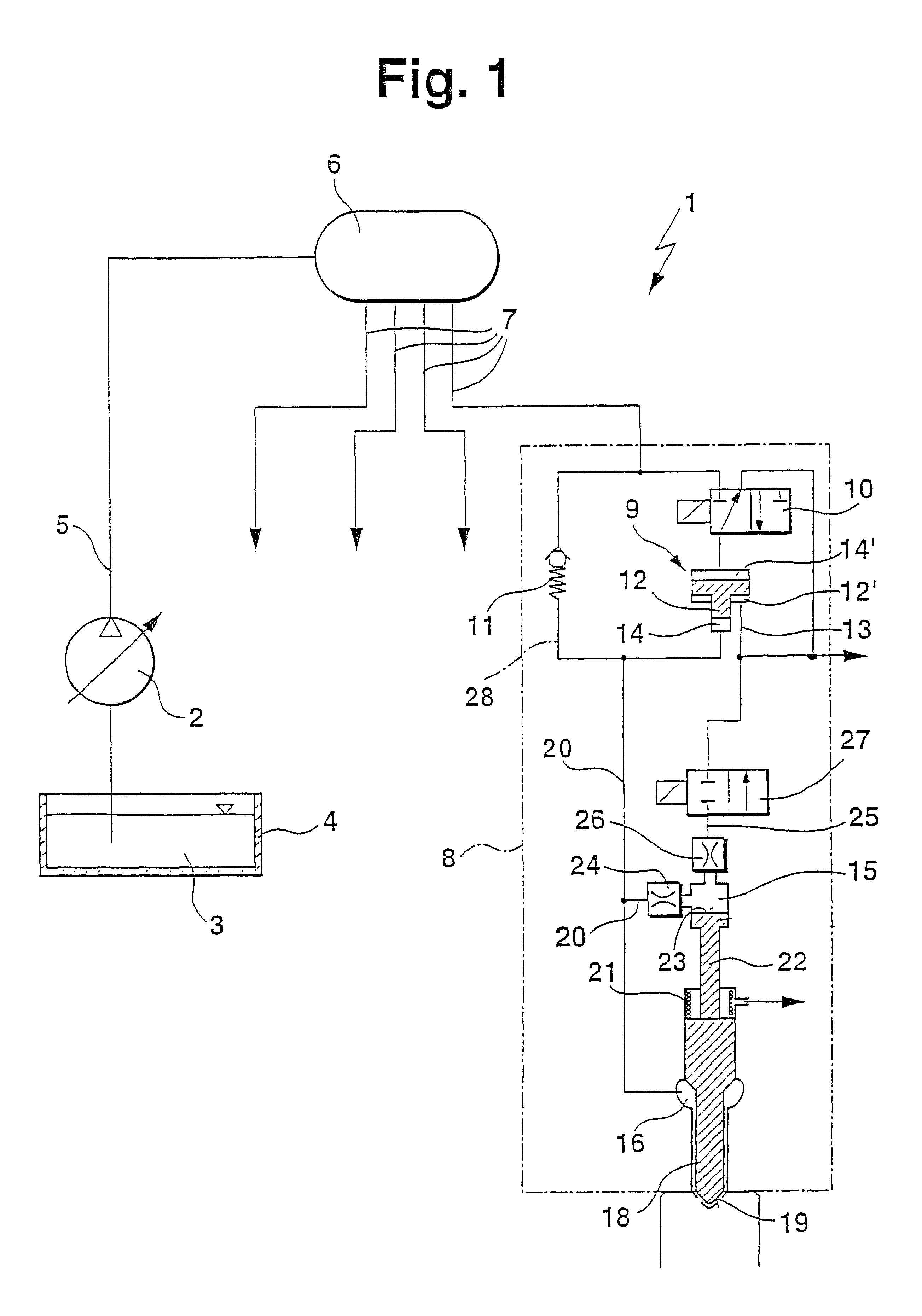 Fuel injection system which uses a pressure step-up unit