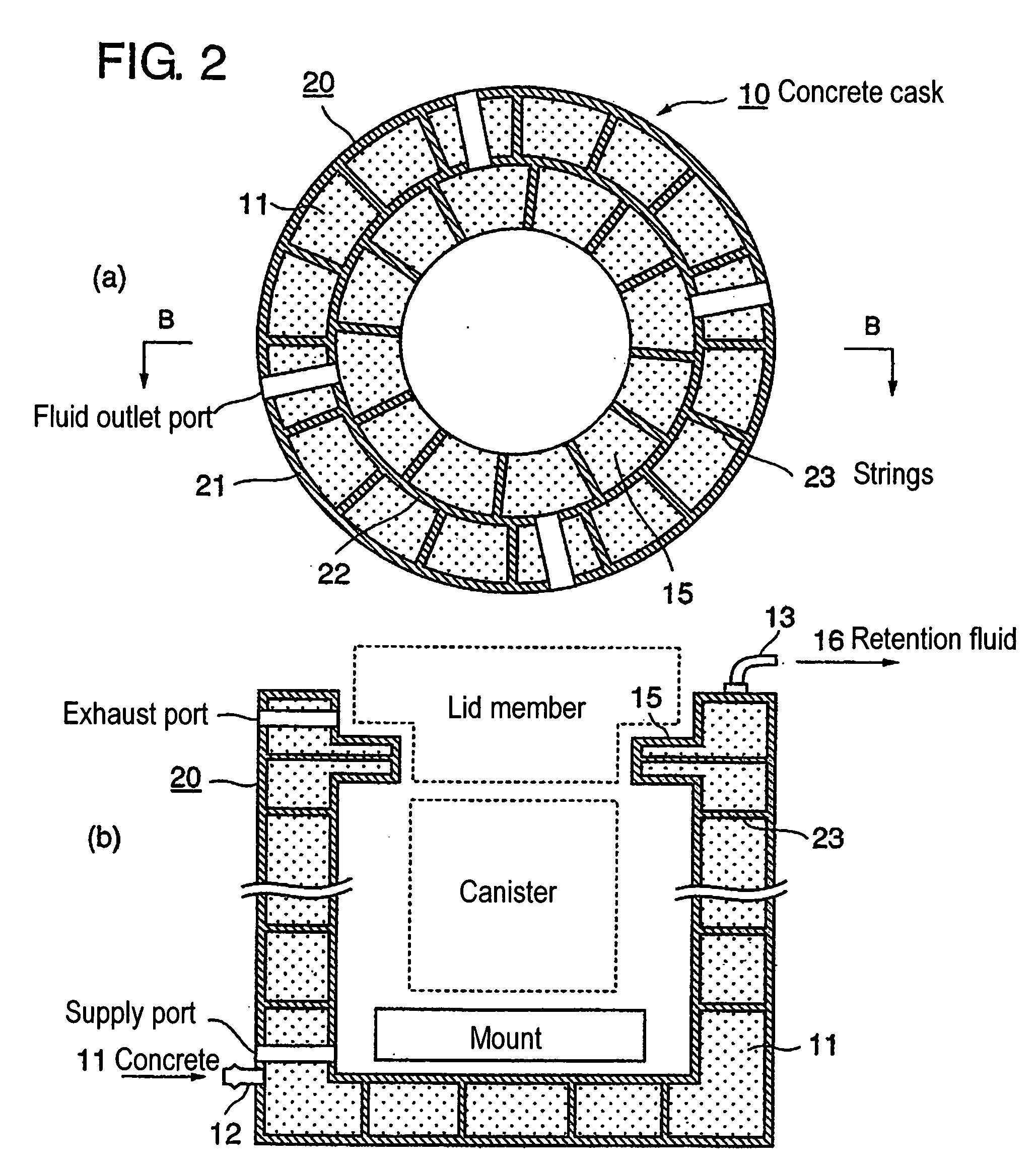 Fiber-reinforced concrete cask, supporting frame for molding thereof and process for produicng the concrete cask