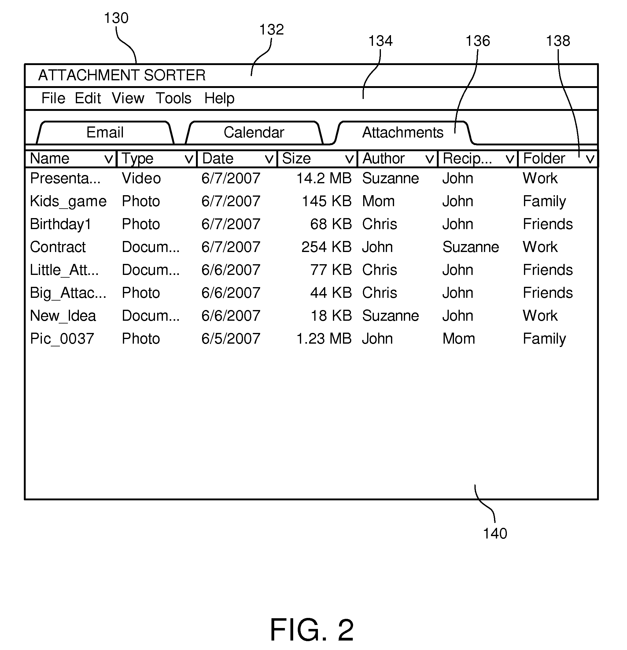 System and method for sorting attachments in an integrated information management application