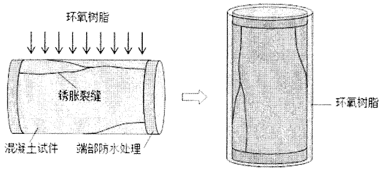 Method for observing rusted cracks of reinforced concrete based on two-stage rust crack model